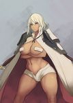  alternate_breast_size blonde_hair breasts brown_eyes cleavage coat covered_nipples crossed_arms curvy dark_skin guilty_gear guilty_gear_xrd highres large_breasts long_hair looking_at_viewer metal_owl_(aden12) navel no_hat no_headwear pasties pout ramlethal_valentine short_shorts shorts solo thick_thighs thighs toned wide_hips 