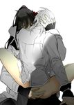  2boys allen_walker anal ass black_hair blush bottomless cadsu d.gray-man kanda_yuu long_hair male_focus multiple_boys sex short_hair simple_background white_hair wince yaoi 