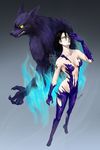  black_hair bodypaint breasts dark_persona full_body hair_between_eyes highres kazama_jun living_clothes medium_breasts nude rei_crux short_hair solo stand_(jojo) tekken tekken_tag_tournament unknown_(tekken) wolf yellow_eyes 