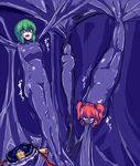  3girls bdsm bondage bound breasts cocoon gag latex multiple_girls mummification mummy onozuka_komachi rubber sanamieigetu9 shiki_eiki slime touhou vore 