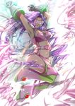  breasts digimon digimon_frontier fairymon gloves long_hair medium_breasts midriff open_mouth purple_hair solo thighhighs visor wings winni 