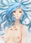  absurdres blue_eyes blue_hair breasts highres large_breasts long_hair looking_at_viewer nipples nude okuto serious solo tattoo upper_body 
