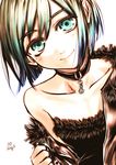  2016 bare_shoulders choker collarbone dated green_eyes green_hair highres kotoba_noriaki original signature sketch smile solo upper_body 