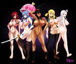  5girls areolae artist_request ass ass_grab breasts character_request curvy dark_skin erect_nipples erza_scarlet fairy_tail heart highres huge_breasts juvia_loxar large_breasts long_hair looking_at_viewer lucy_heartfilia mirajane_strauss multiple_girls nail_polish nipples sword tabrin tattoo umbrella uncensored weapon whip witch_hat 