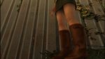  1girl 3d boots female hack heather_mason legs miniskirt outdoors silent_hill silent_hill_3 skirt sleeveless solo upskirt wall wristband 