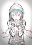  absurdres blue_eyes blue_hair blush breath breathing_on_hands highres jacket mahou_shoujo_madoka_magica miki_sayaka pg_(pgouwoderen) sketch solo sweater winter winter_clothes 