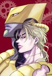  birthmark blonde_hair dio_brando earrings eyebrows eyelashes from_side gears jewelry joestar_birthmark jojo_no_kimyou_na_bouken lips looking_at_viewer male_focus merumeru626 orange_eyes red_eyes scar stand_(jojo) stardust_crusaders the_world 