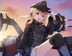  :d anchor_hair_ornament blonde_hair blue_eyes camouflage camouflage_hat gloves hair_ornament hiiragi_souren iron_cross kantai_collection looking_at_viewer microskirt military military_uniform open_mouth pleated_skirt prinz_eugen_(kantai_collection) skirt smile solo turret uniform white_gloves 