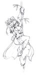  ;d animal_ears bamboo barbariank breasts china_dress chinese_clothes claws dress fur highres large_breasts monochrome monster_girl monster_girl_encyclopedia one_eye_closed open_mouth panda_ears paws pole_dancing ren_xiongmao side_slit sketch smile solo stripper_pole 