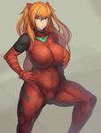  alternate_breast_size bad_id bad_pixiv_id blue_eyes bodysuit breasts covered_nipples curvy hair_ribbon highres huge_breasts long_hair looking_at_viewer metal_owl_(aden12) muscle neon_genesis_evangelion orange_hair parted_lips plugsuit plump puffy_nipples ribbon solo souryuu_asuka_langley thick_thighs thighs wide_hips 