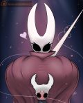  &lt;3 ambiguous_gender big_breasts black_eyes blush breast_smother breasts conditional_dnp digitaldomain123 duo empty_eyes female hollow_knight hornet_(hollow_knight) huge_breasts melee_weapon protagonist_(hollow_knight) smothering vessel_(species) weapon white_skin 