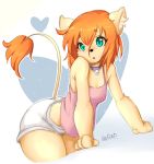  &lt;3 2018 anthro big_thighs blue_eyes breasts butt clothed clothing collar felid female hair krakenparty lion luna_(lightlion) mammal open_mouth orange_hair pantherine shirt shorts simple_background small_breasts solo tank_top thick_thighs top wide_hips young 