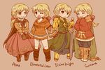  alma_beoulve armor blonde_hair boots brown_eyes cape final_fantasy final_fantasy_tactics geomancer_(fft) gloves long_hair ray090611 smile solo sword weapon 