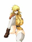  1girl blonde_hair blue_eyes breasts curvy gigantic_breasts hair_over_one_eye hellsing looking_at_viewer panties pixiv_manga_sample seras_victoria short_hair sitting smile solo thick_thighs thighhighs underwear wide_hips wrato 