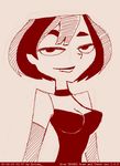  1girl breasts cartoon_network cleavage goth gwen itimu lips looking_at_viewer monochrome simple_background solo total_drama_island 