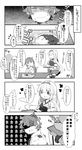  1girl bowl comic commentary curry curry_rice food greyscale hairband hakama_skirt headband highres japanese_clothes kantai_collection little_boy_admiral_(kantai_collection) long_hair mapo_doufu military military_uniform monochrome muneate naval_uniform pekeko_(pepekekeko) rice shoukaku_(kantai_collection) translated uniform 