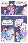  4koma androgynous bad_end comic commentary death dust english failure fire frisk_(undertale) gameplay_mechanics goat_girl highres monster_girl o_o peppermintbee red_eyes shirt stick striped striped_shirt tears toriel undertale 