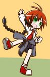  1girl ahoge braid fang green_eyes kill_me_baby medisuke necktie red_hair school_uniform skirt unused_character 