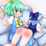  2girls angry animated animated_gif anus ass blush cirno couch daiyousei fairy heppokonin multiple_girls pussy red_ass shiny_skin spanked spanking tears touhou uncensored 