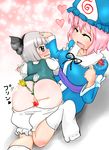  anal_object_insertion ass bloomers blush censored eyes_closed flower heart heart_censor hearts heppokonin konpaku_youmu multiple_girls open_mouth pussy saigyouji_yuyuko shiny_hair shiny_skin touhou 