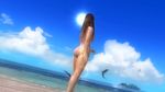  1girl ass beach breasts brown_hair dead_or_alive dead_or_alive_5 dolphin kasumi_(doa) large_breasts lens_flare long_hair nipples nude ocean photoshop screencap screenshot sky sun water 