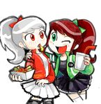  2girls albedo_(ben_10) artist_request ben_10 benjamin_kirby_tennyson blush brown_hair cartoon_network chili_fries genderswap green_eyes multiple_girls ponytail red_eyes sukaponta white_hair 