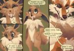  2018 ambiguous_gender anthro anthro_on_anthro anthrofied arcanine blush brown_fur canid canine comic cum cum_in_mouth cum_inside cum_on_face dialogue duo eevee english_text fur grimart hi_res long_ears male male/ambiguous mammal nintendo nude open_mouth pok&eacute;mon pok&eacute;mon_(species) pok&eacute;morph size_difference teal_eyes text video_games 