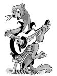  acoustic_guitar clothing guitar male mammal musical_instrument mustelid shorts sitting weasel xiphosuras 