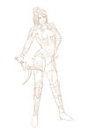  1girl breasts cleavage cleavage_cutout gloves hand_on_hip heels large_breasts lineart long_boots long_gloves monochrome sheelagh short_hair simple_background solo standing thigh_boots trinity_souls_of_zill_o&#039;ll trinity_souls_of_zill_o'll white_background zill_o&#039;ll zill_o'll 