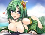  1girl blush breasts final_fantasy final_fantasy_iv green_eyes green_hair large_breasts rydia smile 