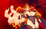  armor blonde_hair blush breasts cleavage covering covering_nipples curvy demon_wings denkishowgun erectlip facial_mark fingernails game_cg highres horns huge_breasts impossible_clothes kyonyuu_himekishi_gaiden:_chijoku_no_battle_colosseum legs long_fingernails long_hair looking_at_viewer mound_of_venus nail_polish navel red_eyes red_nails serious shoulder_pads simple_background solo standing thick_thighs thighhighs thighs wide_hips wings 
