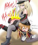  2girls angry ass bent_over butt_crack character_request keyneq multiple_girls open_mouth red_ass spanked spanking sweat tears white_background 