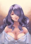  1girl ai-wa bare_shoulders breasts camilla_(fire_emblem_if) cleavage fire_emblem fire_emblem_if hair_over_one_eye large_breasts long_hair nintendo parted_lips purple_eyes purple_hair solo upper_body 