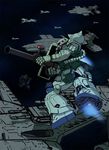  gun gundam katarina_rina mecha mobile_suit_gundam musai no_humans outdoors rocket_launcher space space_craft weapon zaku zaku_i zaku_ii 