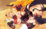  2girls anus areolae armor ass blonde_hair blue_eyes blush breast_grab breasts breasts_outside censored denkishowgun erectlip fingering game_cg grabbing highres horns huge_breasts kneeling kyonyuu_himekishi_gaiden:_chijoku_no_battle_colosseum legs living_clothes long_hair looking_at_another lying mosaic_censoring multiple_girls nipples on_back open_mouth pantyhose ponytail pussy pussy_juice red_eyes sand spread_legs sweat tail thick_thighs thighhighs thighs torn_pantyhose wet yuri 