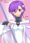  1girl aisha_(elsword) bare_shoulders blush cloak earrings elsword eyebrows_visible_through_hair eyes_visible_through_hair hair_ornament hairpin jewelry purple_eyes purple_hair smile tattoo vineger 