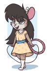  2018 aggie_(artist) anthro brown_fur brown_hair buckteeth clothed clothing cub digital_media_(artwork) dress female freckles fur grey_eyes hair holding_object jump_rope legwear mammal mouse open_mouth rodent simple_background smile socks solo teeth young 