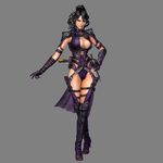  1girl 3d black_hair breasts cleavage cleavage_cutout gloves grey_background hand_on_hip heels large_breasts legs_crossed long_boots long_gloves sheelagh short_hair simple_background solo standing thigh_boots trinity_souls_of_zill_o&#039;ll trinity_souls_of_zill_o'll zill_o&#039;ll zill_o'll 