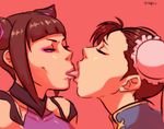  2girls bun_cover capcom chun-li double_buns eyes_closed eyeshadow french_kiss hair_bun han_juri kiss makeup mizaru multiple_girls street_fighter street_fighter_iv tongue yuri 