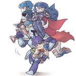  1girl 3boys armor blue_hair carrying fire_emblem horns ike lucina marth multiple_boys nintendo shovel shovel_knight shovel_knight_(character) super_smash_bros. 