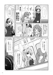  blush check_translation coat comic fujieda_miyabi greyscale headphones long_hair monochrome multiple_girls original phone ponytail scarf smile sweatdrop translation_request twintails 