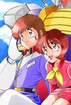  1boy 1girl amuro_ray brown_hair frau_bow gundam mecha military_uniform mobile_suit_gundam rx-78-2 uniform 