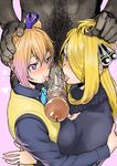  1boy 2girls blonde_hair crossover fellatio hair_grab kawakami_mai long_hair multiple_fellatio multiple_girls musaigen_no_phantom_world oral penis pokemon pubic_hair shiroinuchikusyo shirona_(pokemon) stray_pubic_hair teamwork tongue 