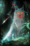  glowing glowing_eyes looking_at_viewer mononoke_hime plant red_eyes ross_tran san spear studio_ghibli tree wolf younger 