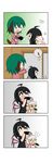  3girls 4koma :d ^_^ absurdres animal_ears asymmetrical_wings black_dress black_hair blonde_hair chibi closed_eyes comic compass dress eating ehoumaki fairy_wings flying_sweatdrops food gradient gradient_background green_hair hat heart highres houjuu_nue kasodani_kyouko lily_white makizushi minigirl multiple_girls open_mouth plate rakugaki-biyori setsubun silent_comic smile spilling sushi tail touhou wings 