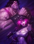  1boy 1girl bare_shoulders big_hair bracelet breasts capcom chains choker cleavage cuffs duo final_fight hat hugo_andore jewelry large_breasts long_hair mound_of_venus muscle nail_polish navel peaked_cap pink_hair pink_shirt poison_(final_fight) shadow shirt shoes short_shorts shorts size_difference strapless street_fighter street_fighter_iii tank_top tubetop 