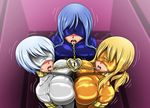  3girls artist_request bdsm blonde_hair blue_hair blush bondage bound breasts fairy_tail heart huge_breasts juvia_loxar lucy_heartfilia multiple_girls open_mouth re-maker red_hair saliva tied_together tongue_out yukino_aguria 