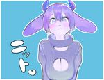  animal_ears blush cleavage_cutout deer furry horns hotomura_(muramura69) looking_at_viewer open-chest_sweater purple_eyes purple_hair short_hair sweater 
