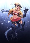  1girl barbariank blonde_hair blue_eyes coraline_(nintendo) crossover female fish_girl fusion head_fins monster_girl monster_girl_encyclopedia nintendo sahuagin smile solo streetpass_fishing tail 