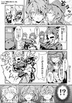  &gt;_&lt; 5girls :p akatsuki_(kantai_collection) anchor_symbol arms_up beer_can breast_grab breasts can closed_eyes comic commentary_request drunk eyepatch fang fingerless_gloves flat_cap folded_ponytail gloves grabbing grabbing_from_behind greyscale groping hair_between_eyes hair_ornament hairclip hand_on_another's_head hat headgear hibiki_(kantai_collection) horosho ikazuchi_(kantai_collection) inazuma_(kantai_collection) kamo_(yokaze) kantai_collection kiss large_breasts long_hair monochrome multiple_girls neckerchief necktie open_mouth partially_translated school_uniform serafuku short_hair skirt smile tenryuu_(kantai_collection) tongue tongue_out translation_request twitter_username uniform 